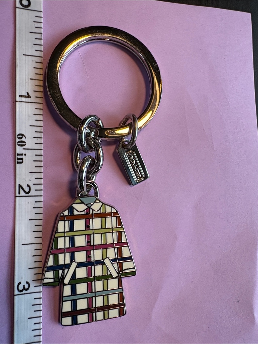 Coach Vintage Tattersall Multicolor Plaid Trench Coat Keyring - Silver Hardware